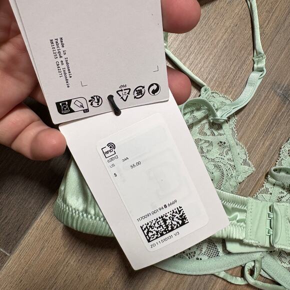 & Other Stories Womens Size 34A Underwired Lace Bra Mint Green Adjustable Straps - Picture 8 of 11
